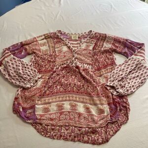 Blue Boheme Hippie Boho Chic Paisley Shirt Top Blouse One Size